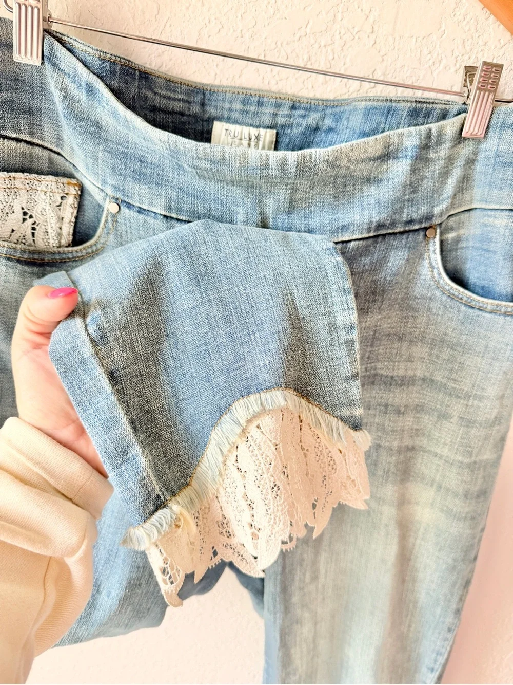 Tru Luxe Lace Ankle Hem Pull On Jeans Sz 14 - Picture 4 of 6